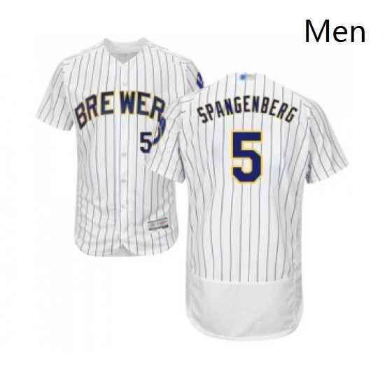 Mens Milwaukee Brewers 5 Cory Spangenberg White Home Flex Base Authentic Collection Baseball Jersey